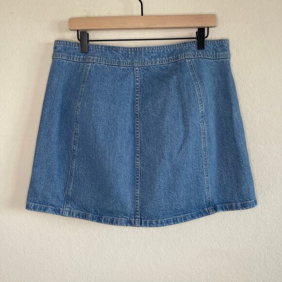 Madewell Stretch Denim A-Line Mini Skirt Snap Button Front - Size 14 - Picture 3 of 6